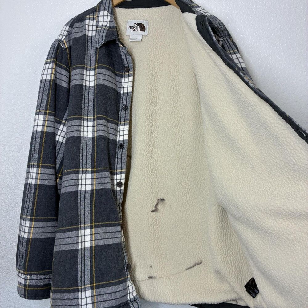 The North Face Jacket Mens 2XL Gray Plaid Sherpa Lined Flannel Shirt Jacket - Picture 4 of 16